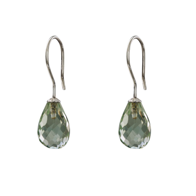 Snoepjes | 14 karaat witgouden oorhangers met lichtlichtgroene prasioliet | druppelvormig 10 x 7 mm