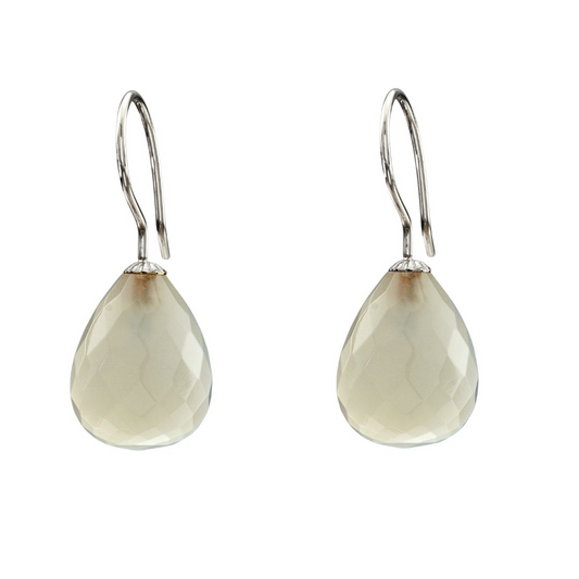 Snoepjes | 14 karaat witgouden oorhangers met witte maansteen | druppelvormig 12 x 10 mm