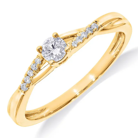 Solitair fantasie ring met zijstenen | 1-0,15 crt & 10-0,05 crt | H-SI