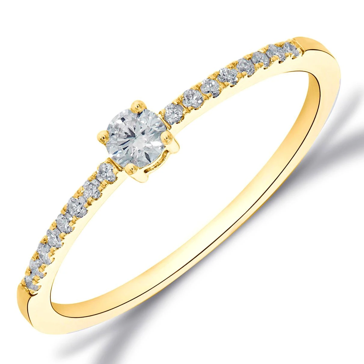 Solitair ring met zijstenen | 1-0.11 crt & 16-0.08 crt | H-SI