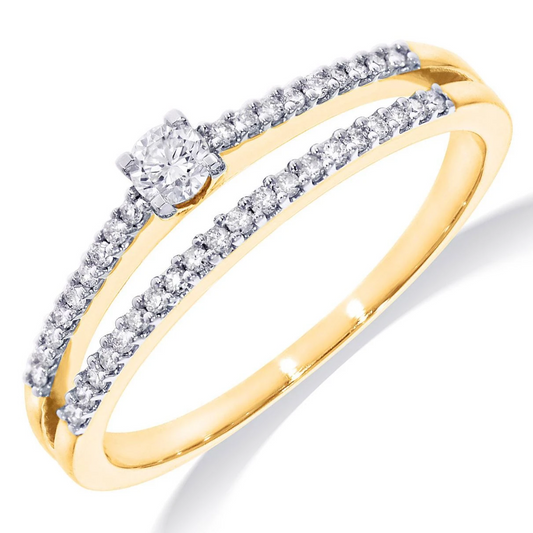 Solitair ring met zijstenen & dubbele band | 1-0.10 crt & 38-0.14 crt | H-SI