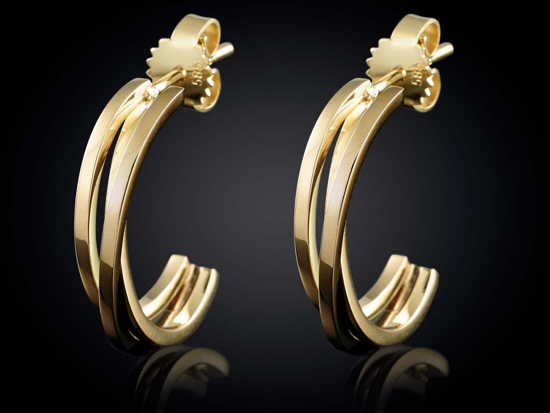 Verwikkeling | 14 karaat geelgouden 3-baans oorringen | vierkant 1.4 mm