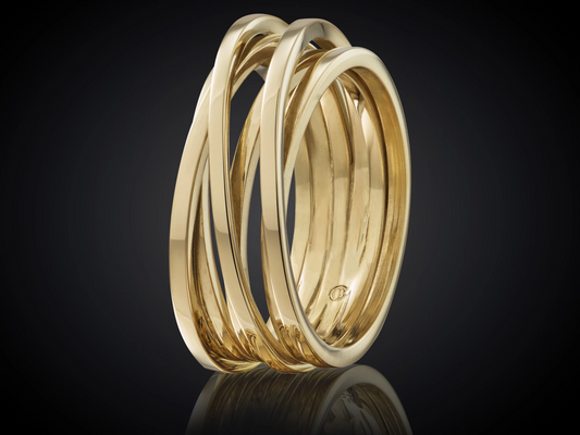 Verwikkeling | 14 karaat geelgouden 6-baans ring | vierkant 1.2 mm