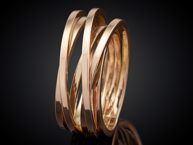 Verwikkeling | 14 karaat roodgouden 6-baans ring | vierkant 1.4 mm