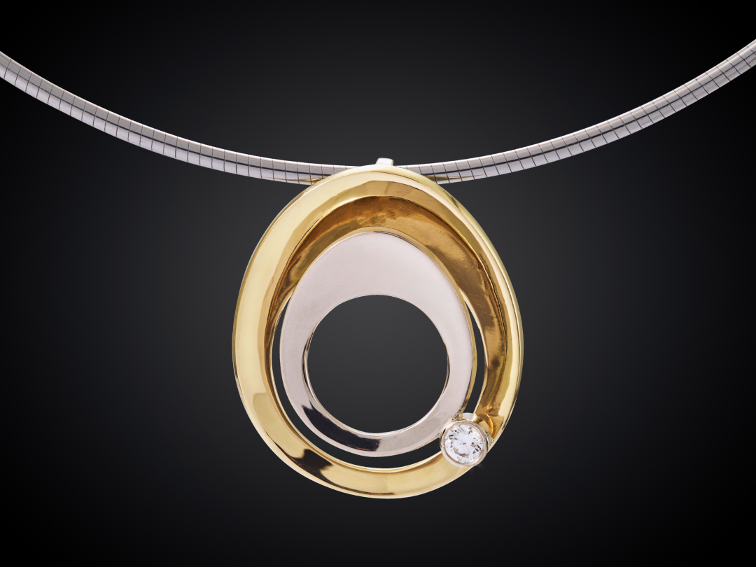 Zonsopgang | 18 karaat bicolor geel-witgouden dubbele zonsopganghanger met 0.10crt diamant TW vvs