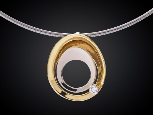 Zonsopgang | 18 karaat bicolor geel-witgouden dubbele zonsopganghanger met 0.10crt diamant TW vvs